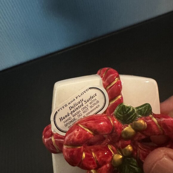 Vintage Fitz & Floyd 1988 Christmas Ceramic White Red Gold Ribbon Trinket Gift - Picture 6 of 9